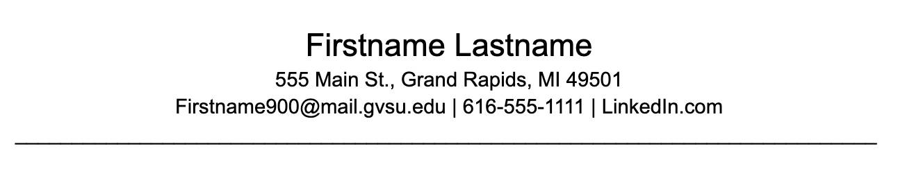 Resume Header Example